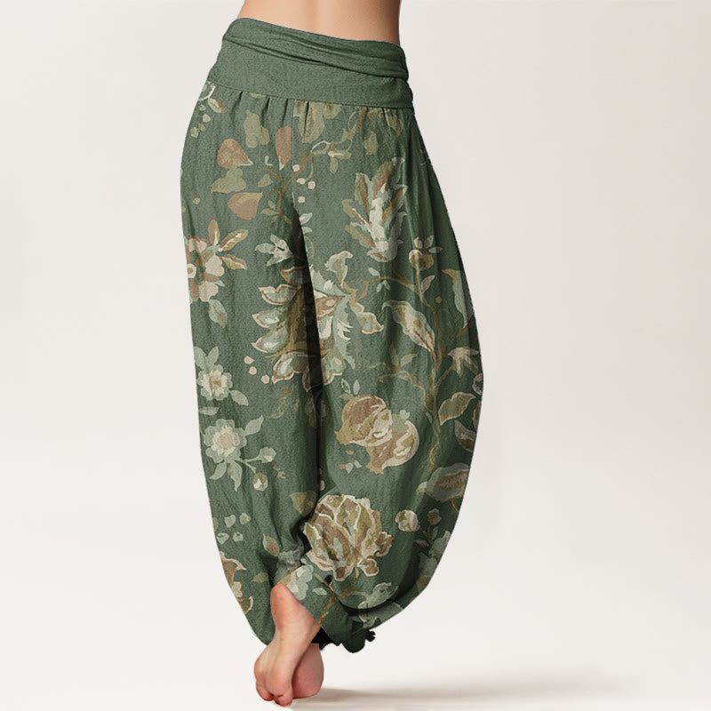 Buddha Stones Pure Cotton Casual Blooming Flowers Buds Design Women's Elastic Waist Harem Pants - image 6