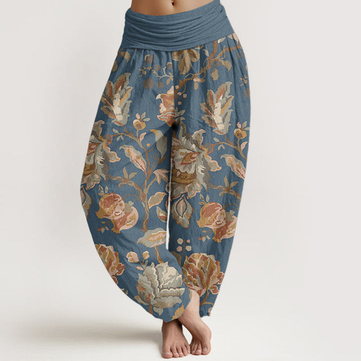 Buddha Stones Pure Cotton Casual Blooming Flowers Buds Design Women's Elastic Waist Harem Pants - CornflowerBlue - US22，UK/AU26，EU54 (6XL) - image 8