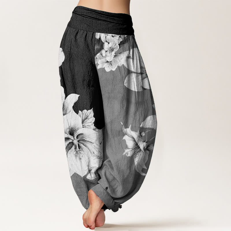Buddha Stones Pure Cotton Camellia Pattern Women's Elastic Waist Harem Pants - image 10