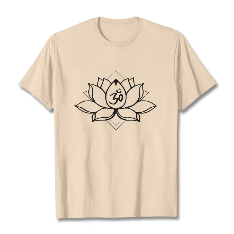 Buddha Stones Blooming Lotus Om Sanskrit Pattern Cotton Tee T-shirt - Bisque - 2XL - image 8
