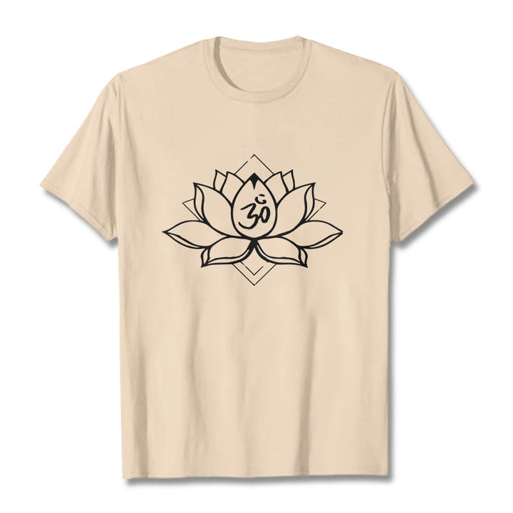 Buddha Stones Blooming Lotus Om Sanskrit Pattern Cotton Tee T-shirt - Bisque - 2XL - image 8