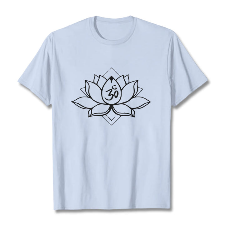 Buddha Stones Blooming Lotus Om Sanskrit Pattern Cotton Tee T-shirt - LightCyan - 2XL - image 18