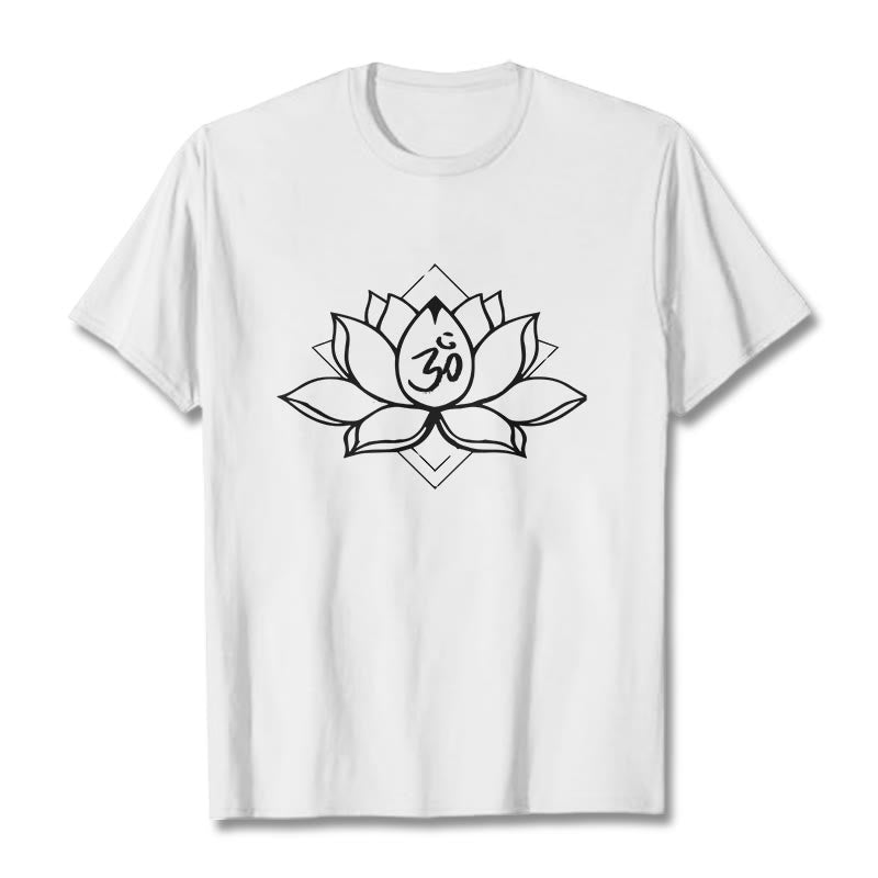 Buddha Stones Blooming Lotus Om Sanskrit Pattern Cotton Tee T-shirt - White - 2XL - image 5