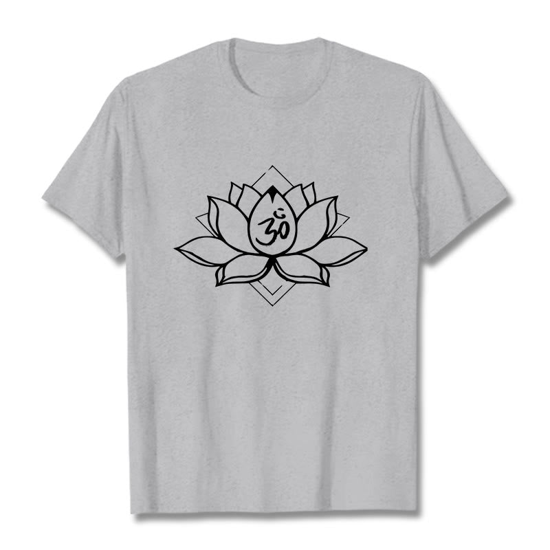 Buddha Stones Blooming Lotus Om Sanskrit Pattern Cotton Tee T-shirt - LightGrey - 2XL - image 19