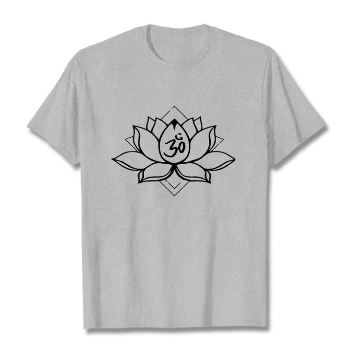 Buddha Stones Blooming Lotus Om Sanskrit Pattern Cotton Tee T-shirt - LightGrey - 2XL - image 19