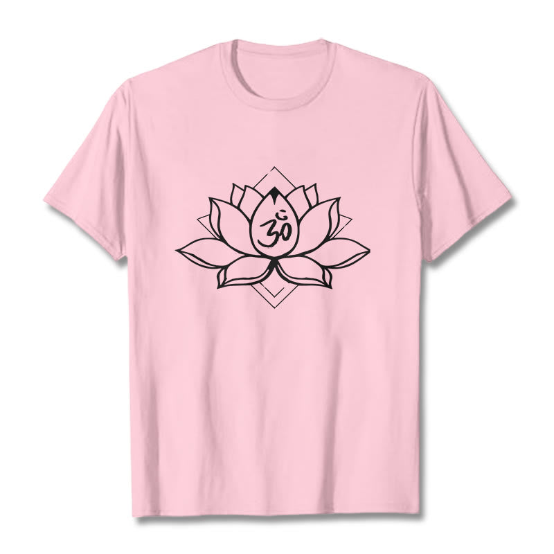 Buddha Stones Blooming Lotus Om Sanskrit Pattern Cotton Tee T-shirt - LightPink - 2XL - image 12