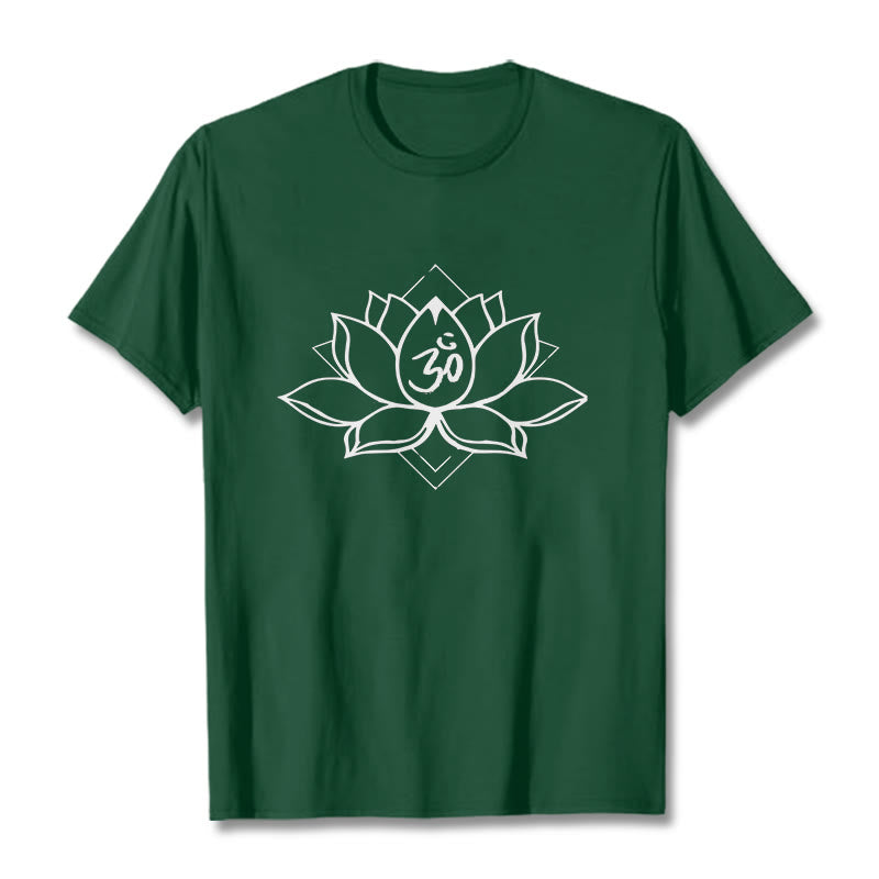 Buddha Stones Blooming Lotus Om Sanskrit Pattern Cotton Tee T-shirt - ForestGreen - 2XL - image 10