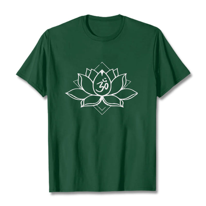 Buddha Stones Blooming Lotus Om Sanskrit Pattern Cotton Tee T-shirt - ForestGreen - 2XL - image 10