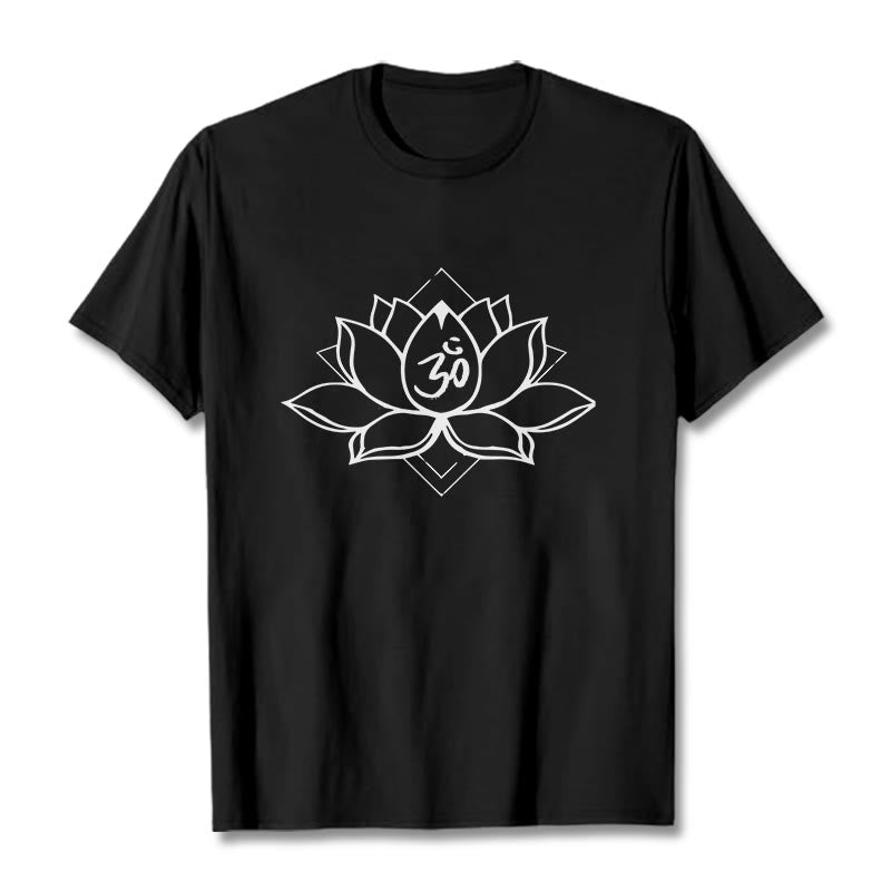 Buddha Stones Blooming Lotus Om Sanskrit Pattern Cotton Tee T-shirt - Black - 2XL - image 0