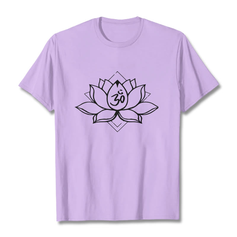 Buddha Stones Blooming Lotus Om Sanskrit Pattern Cotton Tee T-shirt - Plum - 2XL - image 16