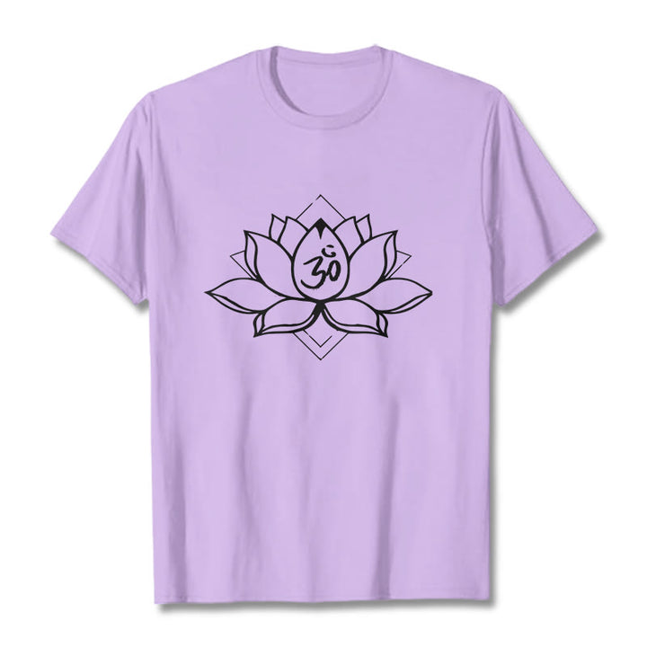 Buddha Stones Blooming Lotus Om Sanskrit Pattern Cotton Tee T-shirt - Plum - 2XL - image 16