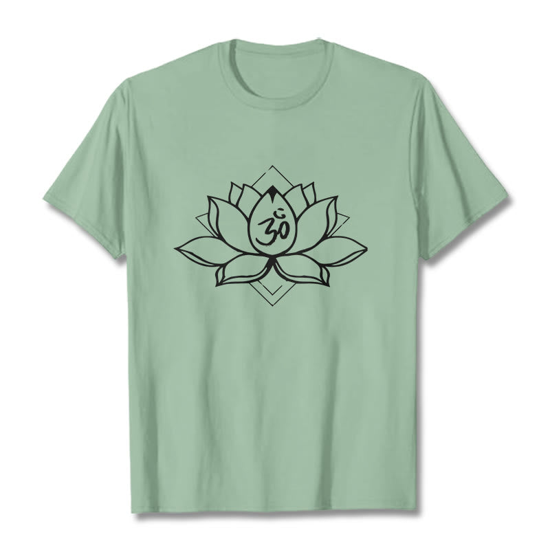 Buddha Stones Blooming Lotus Om Sanskrit Pattern Cotton Tee T-shirt - PaleGreen - 2XL - image 14