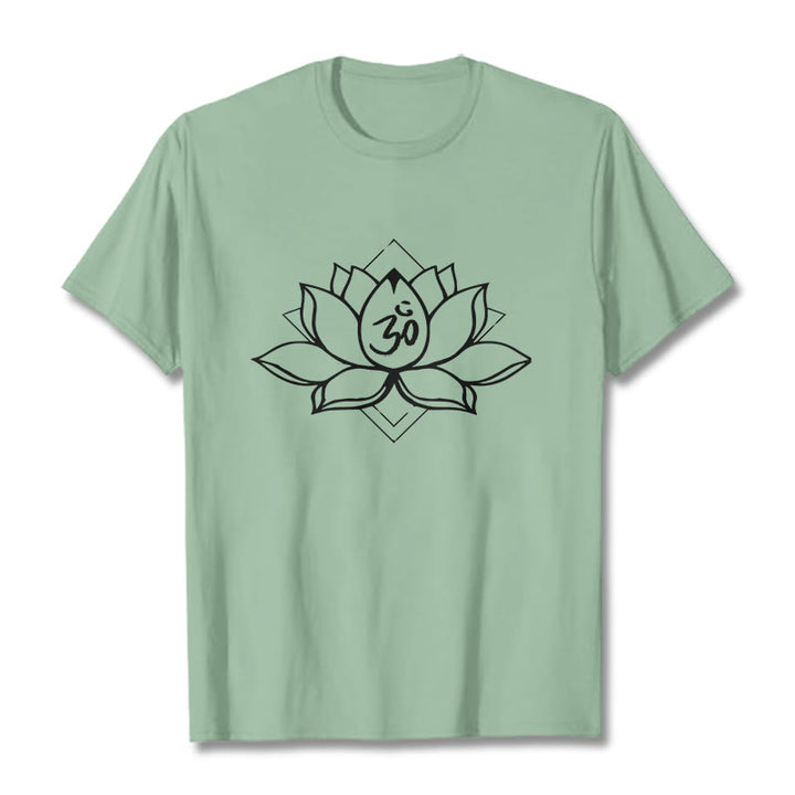 Buddha Stones Blooming Lotus Om Sanskrit Pattern Cotton Tee T-shirt - PaleGreen - 2XL - image 14