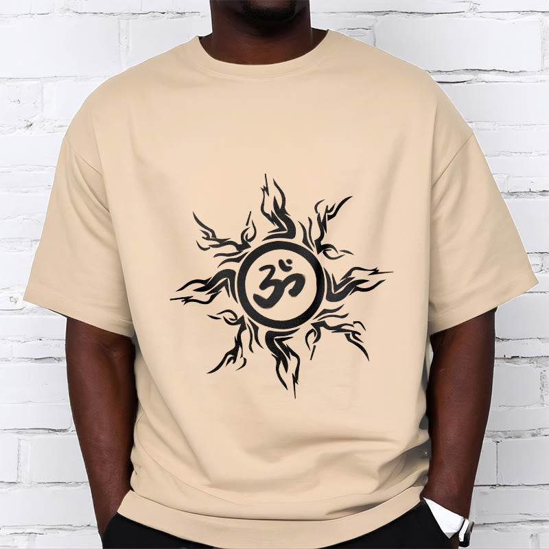 Buddha Stones Sunburst Pattern Surrounding An Om Symbol Pattern Cotton Tee T-shirt - image 9