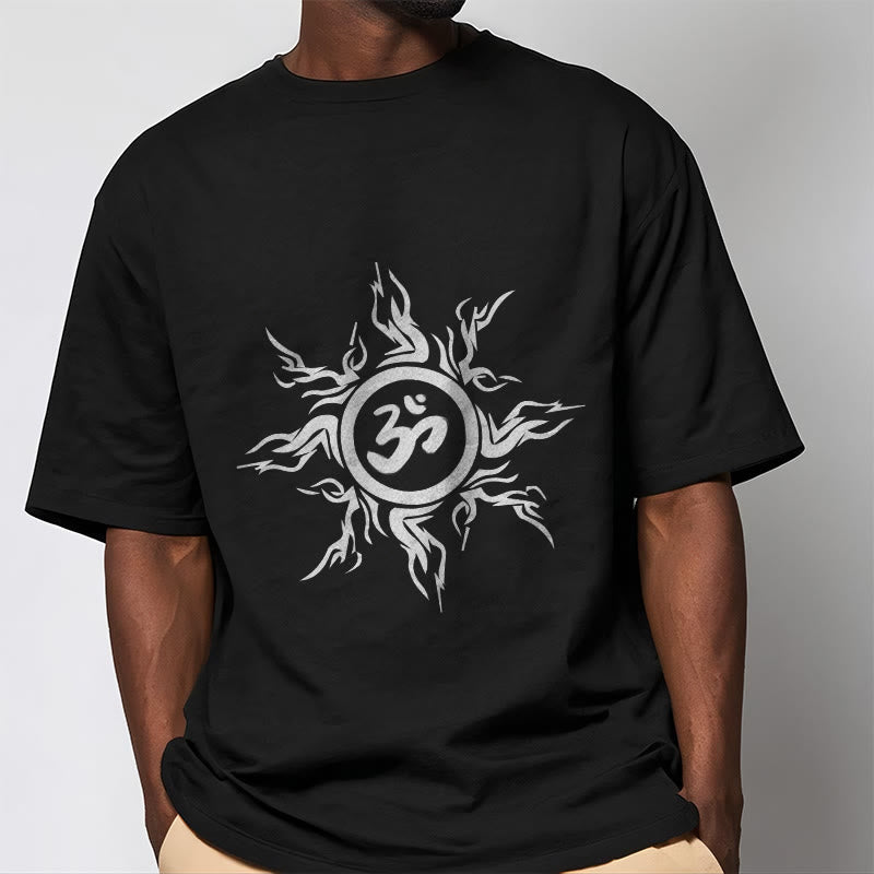 Buddha Stones Sunburst Pattern Surrounding An Om Symbol Pattern Cotton Tee T-shirt - image 6