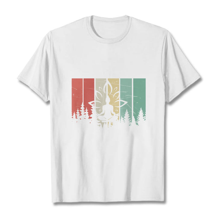Buddha Stones Buddha Statue Meditating In Lotus Position Shadow Pattern Cotton Tee T-shirt - White - 2XL - image 5