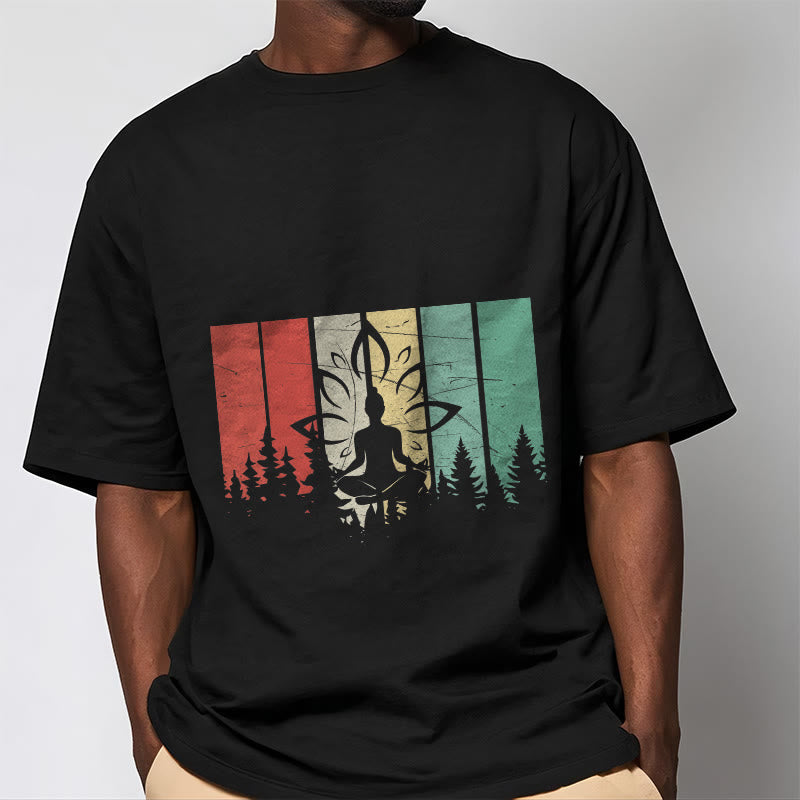 Buddha Stones Buddha Statue Meditating In Lotus Position Shadow Pattern Cotton Tee T-shirt - image 1