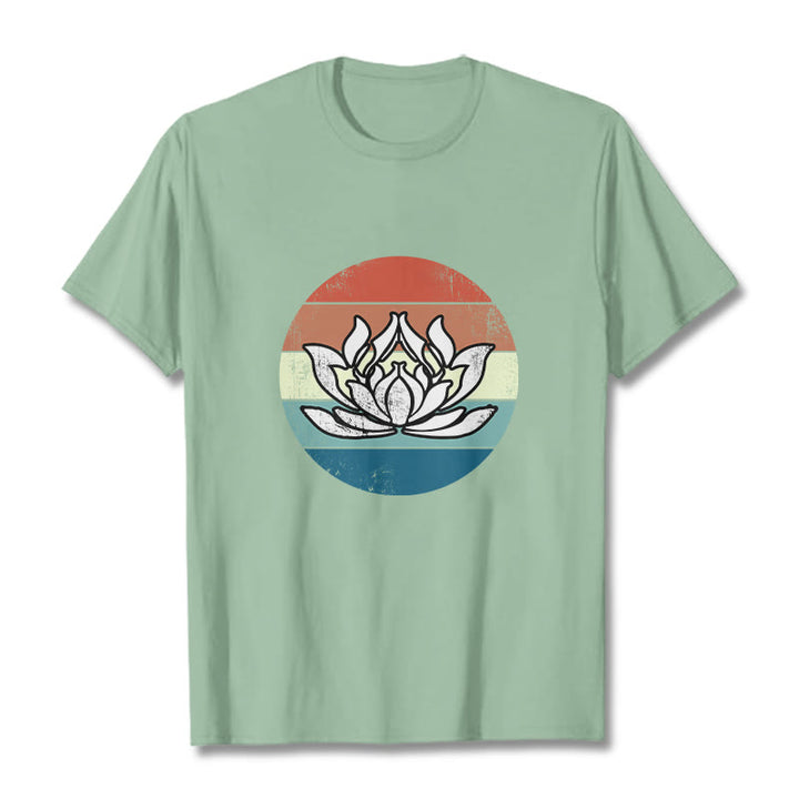 Buddha Stones Blooming Lotus Colorful Striped Pattern Cotton Tee T-shirt - PaleGreen - 2XL - image 14