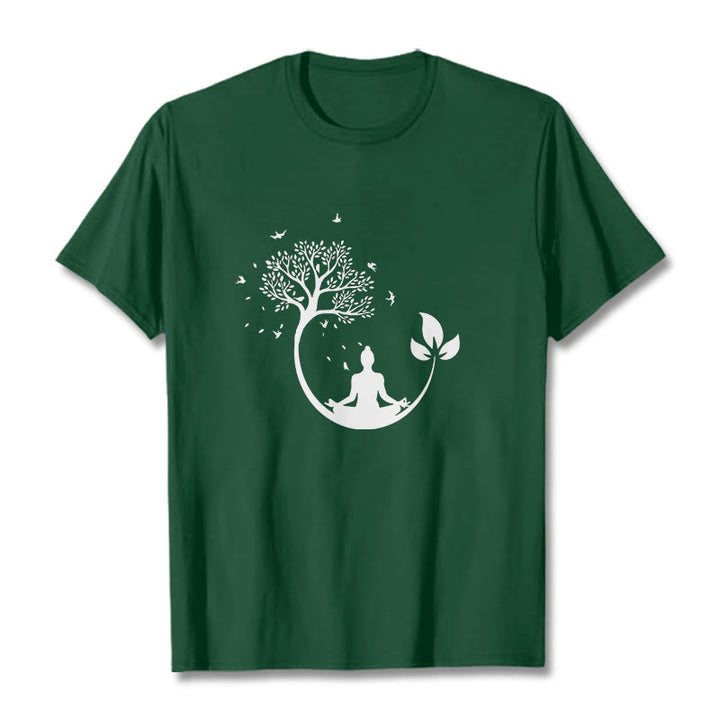 Buddha Stones Buddha Meditating In A Tree Pattern Cotton Tee T-shirt - ForestGreen - 2XL - image 10