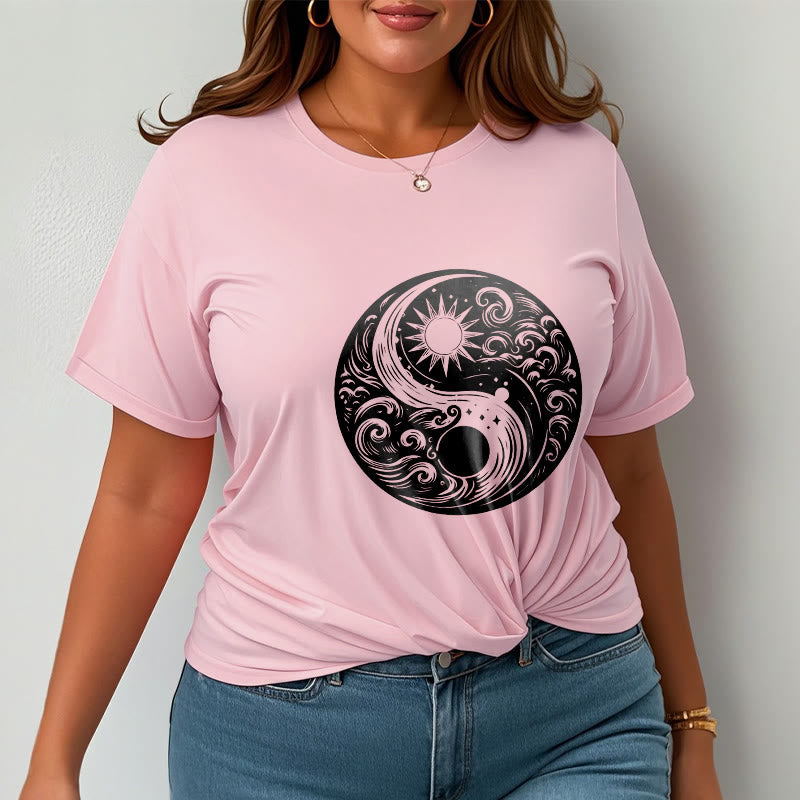 Buddha Stones Sun Moon Waves Yin Yang Pattern Cotton Tee T-shirt - image 13