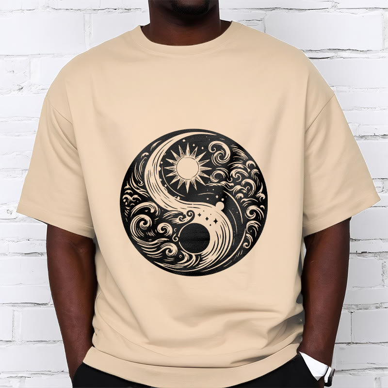 Buddha Stones Sun Moon Waves Yin Yang Pattern Cotton Tee T-shirt - image 9