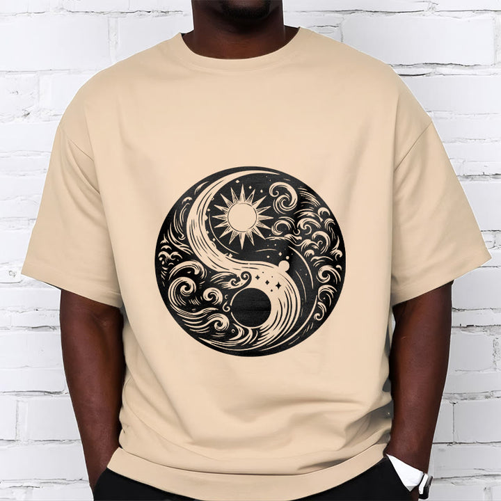 Buddha Stones Sun Moon Waves Yin Yang Pattern Cotton Tee T-shirt - image 9
