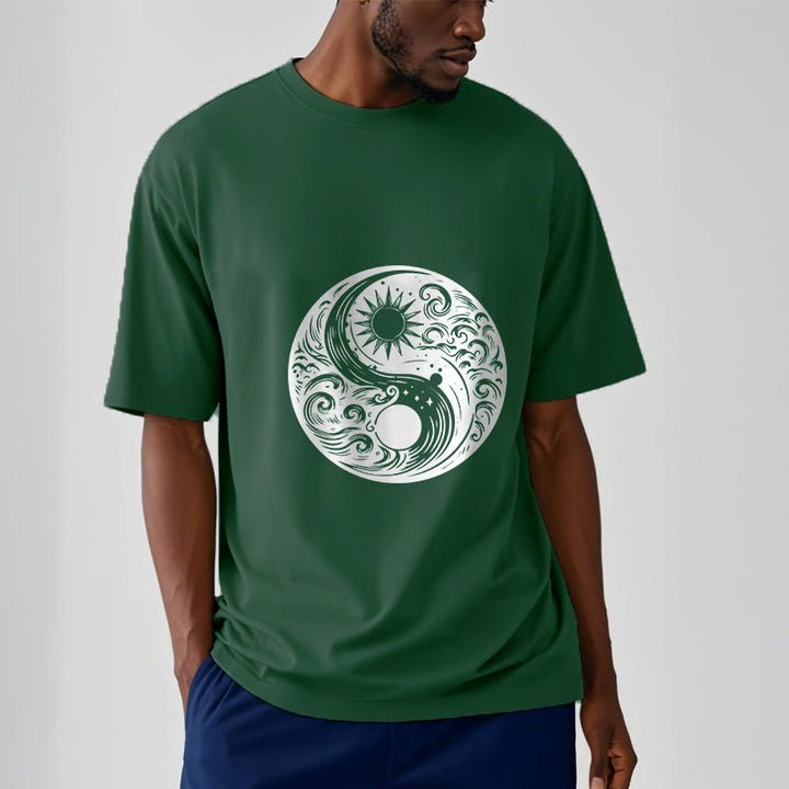 Buddha Stones Sun Moon Waves Yin Yang Pattern Cotton Tee T-shirt - image 11