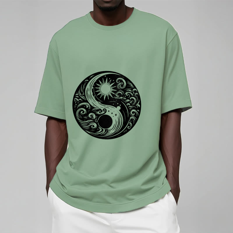 Buddha Stones Sun Moon Waves Yin Yang Pattern Cotton Tee T-shirt - image 15
