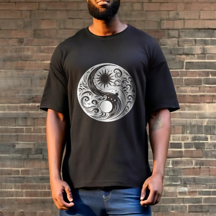 Buddha Stones Sun Moon Waves Yin Yang Pattern Cotton Tee T-shirt - image 7