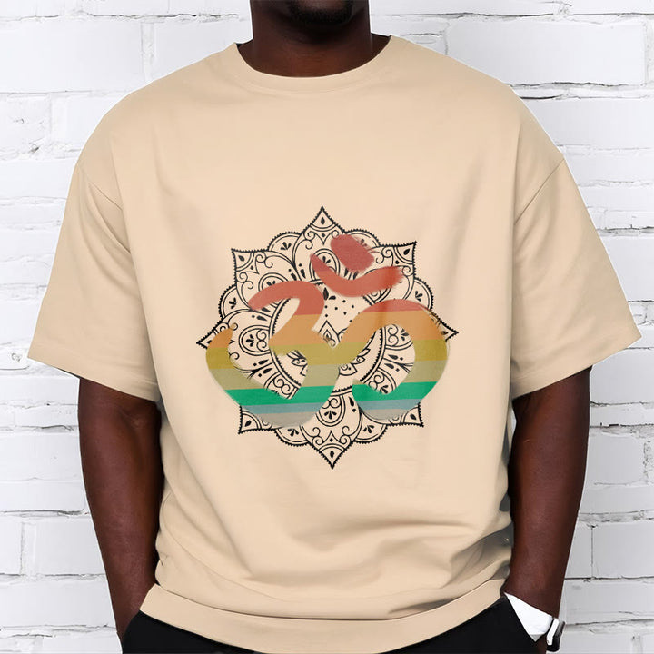 Buddha Stones Gradient-colored Om Sanskrit Mandala Background Pattern Cotton Tee T-shirt - image 11