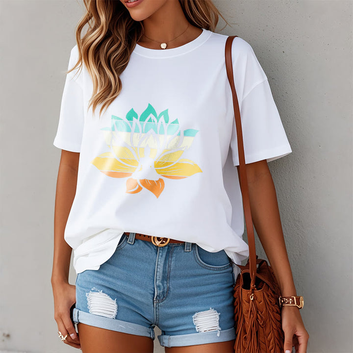 Buddha Stones Gradient-colored Lotus Flower Buddha Meditation Cotton Tee T-shirt - image 7