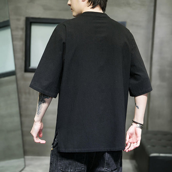 Buddha Stones Casual Solid Color Frog-Button Embroidery Men's Cotton Linen Shirt Cardigan - image 19