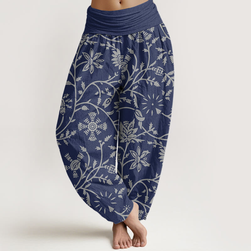 Buddha Stones Casual Floral Branches Flowing Vines Pattern Women's Elastic Waist Harem Pants - Navy - US22，UK/AU26，EU54 (6XL) - image 0
