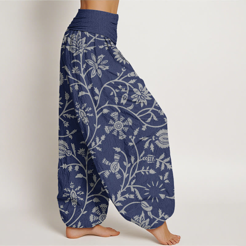 Buddha Stones Casual Floral Branches Flowing Vines Pattern Women's Elastic Waist Harem Pants - image 1