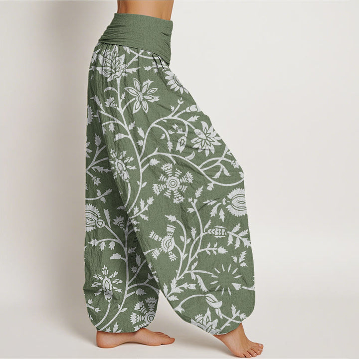 Buddha Stones Casual Floral Branches Flowing Vines Pattern Women's Elastic Waist Harem Pants - image 5