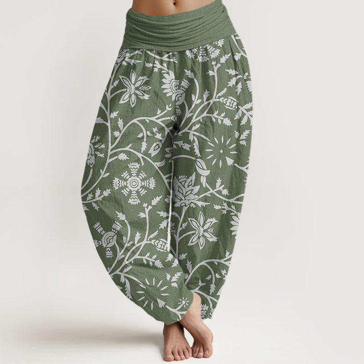 Buddha Stones Cotton Casual Floral Branches Flowing Vines Pattern Women's Elastic Waist Harem Pants - DarkSeaGreen - US22，UK/AU26，EU54 (6XL) - image 4