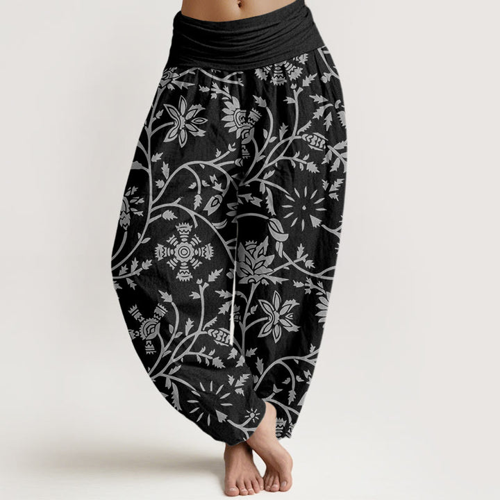 Buddha Stones Casual Floral Branches Flowing Vines Pattern Women's Elastic Waist Harem Pants - Black - US22，UK/AU26，EU54 (6XL) - image 7