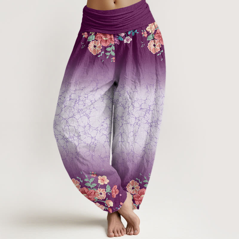 Buddha Stones Casual Floral Leafy Branch Flowing Vines Pattern Women's Elastic Waist Harem Pants - DarkMagenta - US22，UK/AU26，EU54 (6XL) - image 0