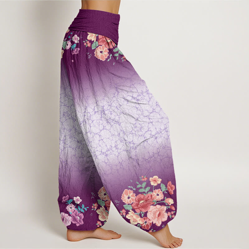 Buddha Stones Casual Floral Leafy Branch Flowing Vines Pattern Women's Elastic Waist Harem Pants - image 1
