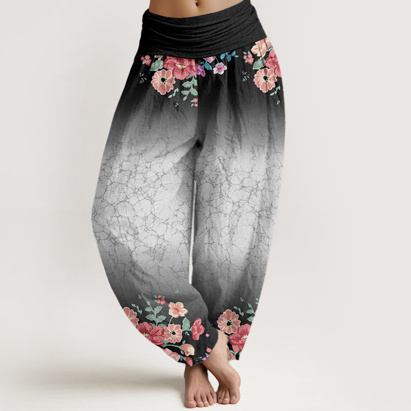 Buddha Stones Casual Floral Leafy Branch Flowing Vines Pattern Women's Elastic Waist Harem Pants - Black - US22，UK/AU26，EU54 (6XL) - image 4