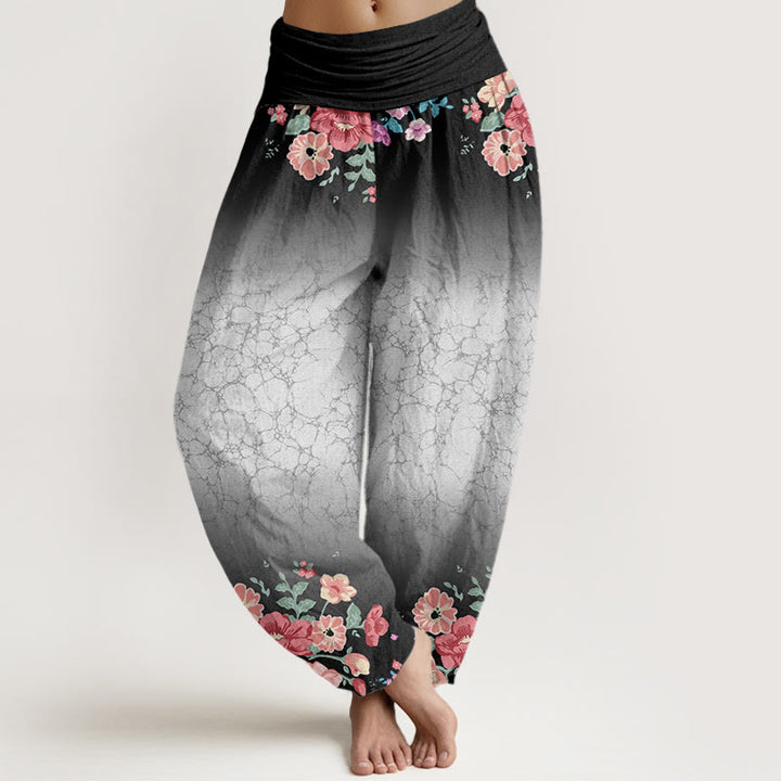 Buddha Stones Casual Floral Leafy Branch Flowing Vines Pattern Women's Elastic Waist Harem Pants - Black - US22，UK/AU26，EU54 (6XL) - image 4