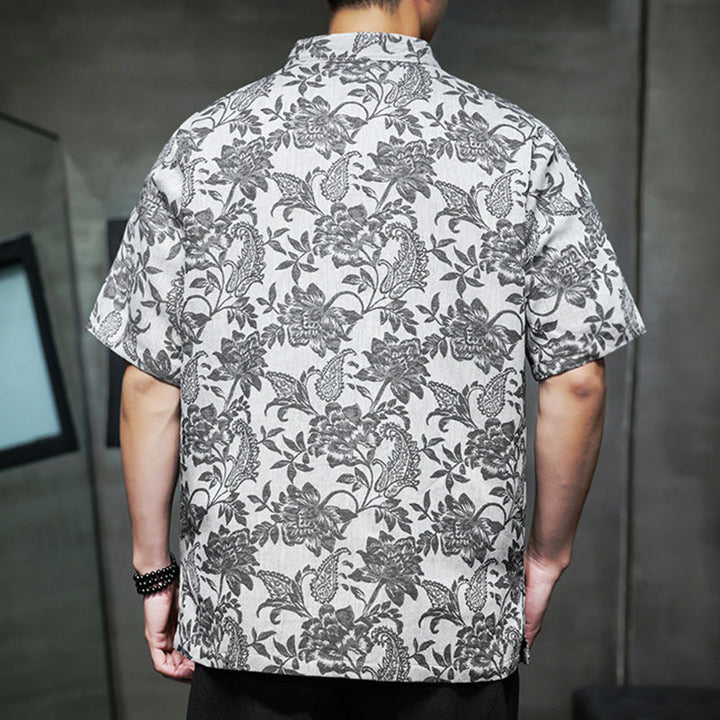 Buddha Stones Casual Jacquard Paisley Flower Plant Pattern Frog-Button Design Men's Cotton Shirt Cardigan With Pockets - image 23