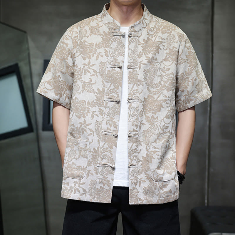 Buddha Stones Casual Jacquard Paisley Flower Plant Pattern Frog-Button Design Men's Cotton Shirt Cardigan With Pockets - image 13