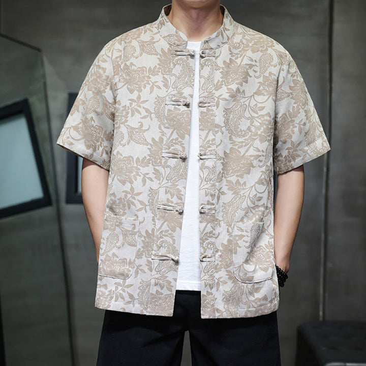 Buddha Stones Casual Jacquard Paisley Flower Plant Pattern Frog-Button Design Men's Cotton Shirt Cardigan With Pockets - image 13