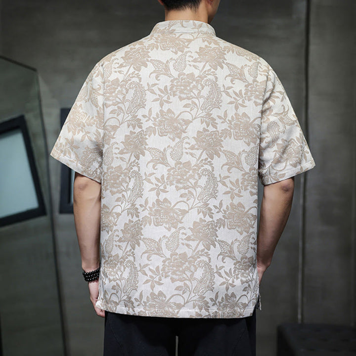 Buddha Stones Casual Jacquard Paisley Flower Plant Pattern Frog-Button Design Men's Cotton Shirt Cardigan With Pockets - image 10