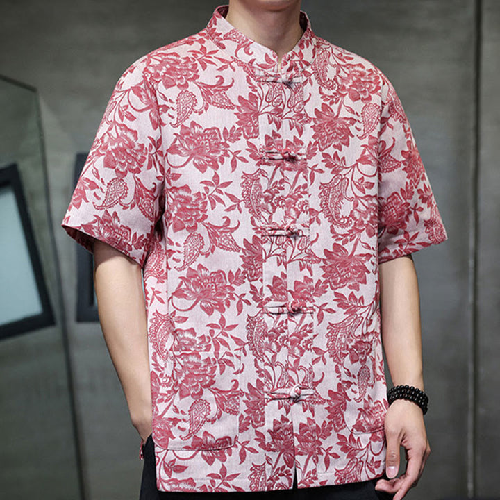 Buddha Stones Casual Jacquard Paisley Flower Plant Pattern Frog-Button Design Men's Cotton Shirt With Pockets - image 7