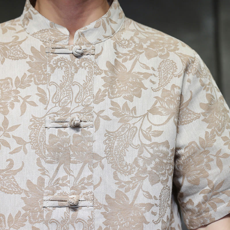 Buddha Stones Casual Jacquard Paisley Flower Plant Pattern Frog-Button Design Men's Cotton Shirt Cardigan With Pockets - image 17
