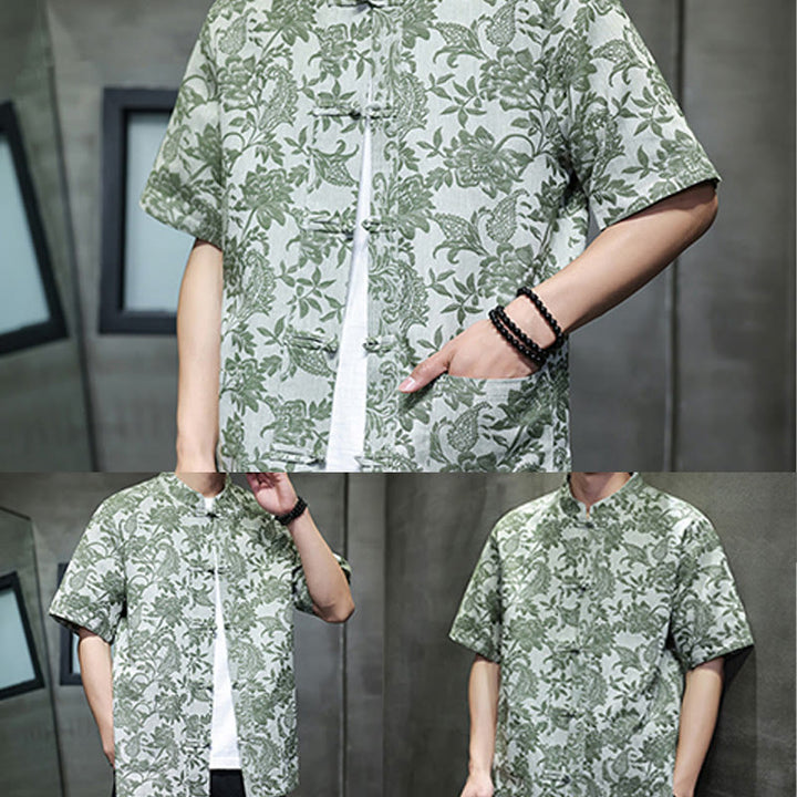 Buddha Stones Casual Jacquard Paisley Flower Plant Pattern Frog-Button Design Men's Cotton Shirt Cardigan With Pockets - image 34