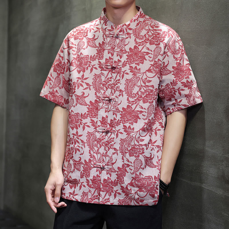 Buddha Stones Casual Jacquard Paisley Flower Plant Pattern Frog-Button Design Men's Cotton Shirt Cardigan With Pockets - image 2