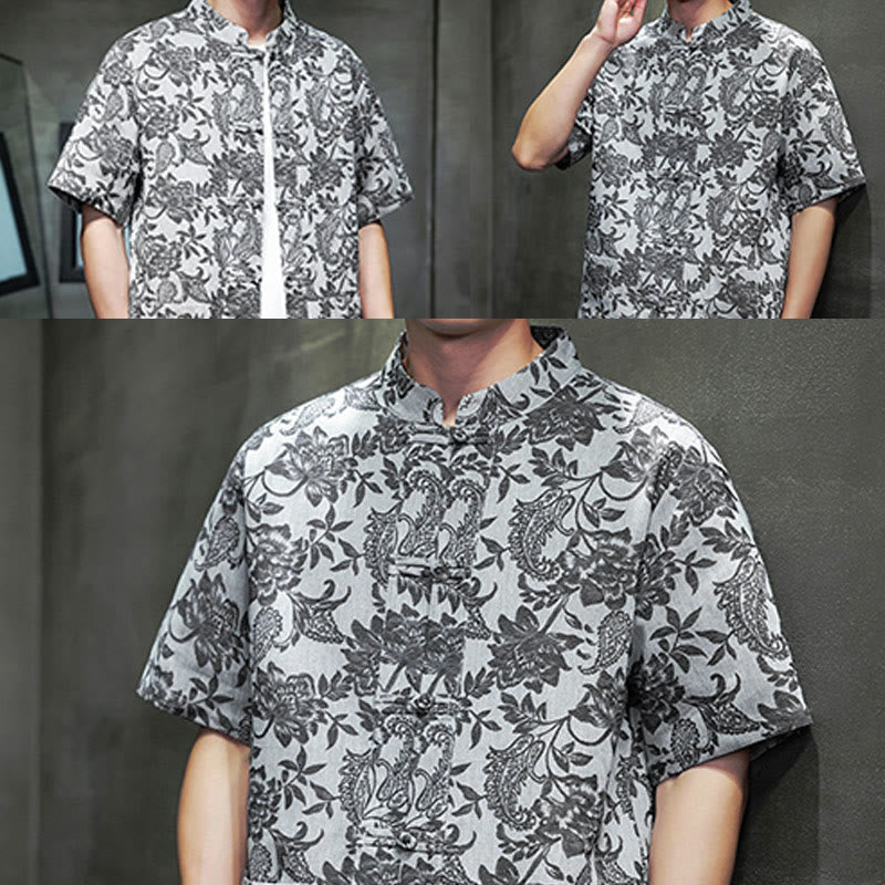 Buddha Stones Casual Jacquard Paisley Flower Plant Pattern Frog-Button Design Men's Cotton Shirt Cardigan With Pockets - image 28